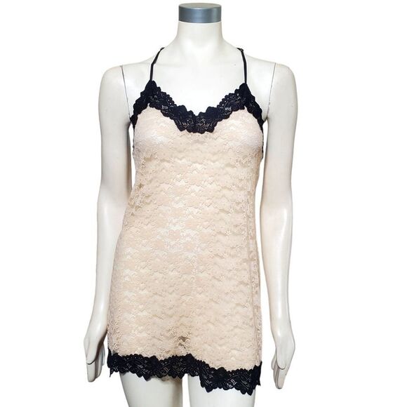 In Bloom Other - In Bloom by Jonquil Lace Chemise Size M Peach Black Trim Racerback Sheer Womens